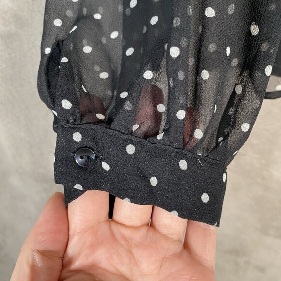 Zara Polka Dot Sheer Blouse S Oversized Peter Pan Claudine Collar Tie Neck Bow - Picture 9 of 16